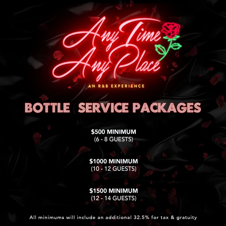 any time any place bottle service menu